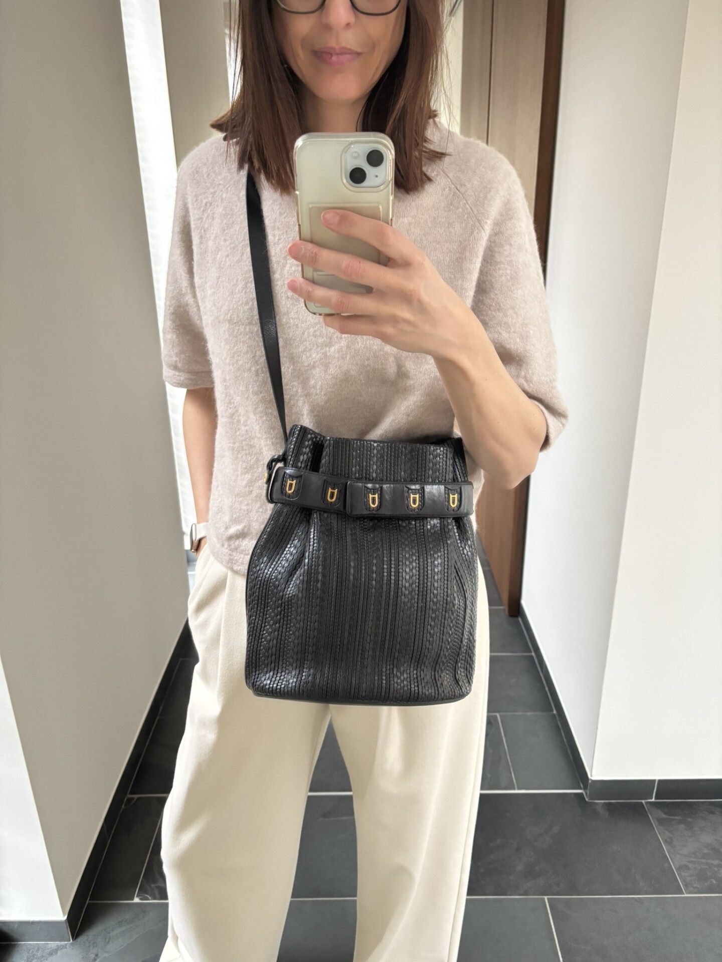 Delvaux Calicot zwart in toile de cuir